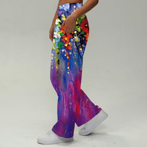 Women Colorful Graphic Print Wide Leg Pants Casual Watercolor Lounge (Multicolor, XXL)3