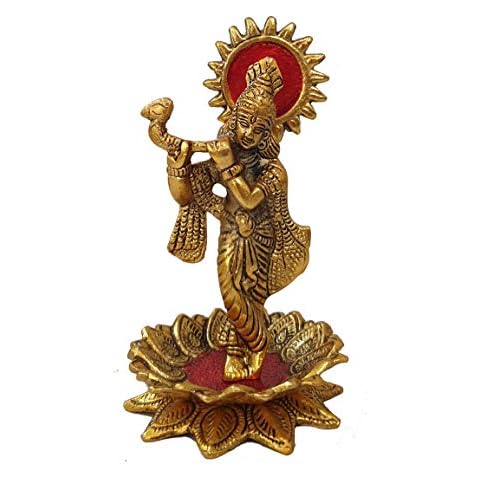 pranjals house Metal Lord Krishna Idol/Showpiece (L x B x H: 8 x 8 x 15 cm) Statue Home Decor Gift Cover