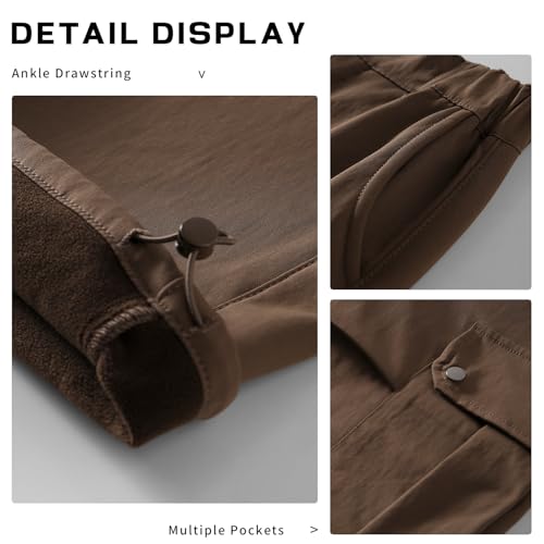 tidolee Girls Fleece Pants Brown Winter Pants for Girls with Elastic Waist Multiple Pockets Water Resistant High Rise Relaxed Fit 8-14 Years