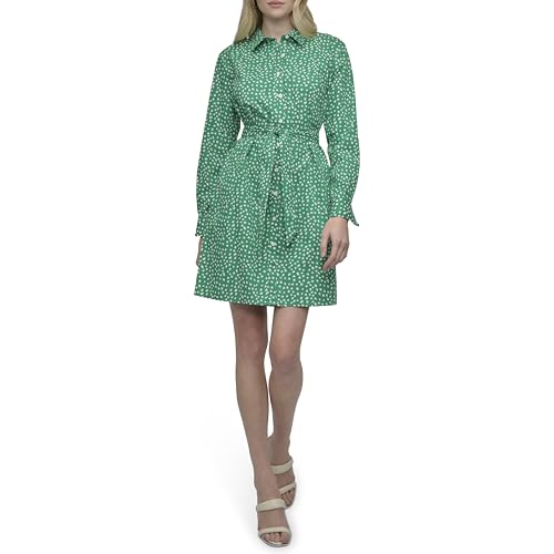 Image of DKNY Women's Long Sleeve Collared Tie Fit & Flare Mini Dress