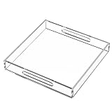 HIIMIEI Acrylic Tray, 10x10 Inches Clear Tray, Acrylic Serving Tray with Handles for Ottoman, Coffee, Appetizer, Breakfast, Bathroom (Clear)