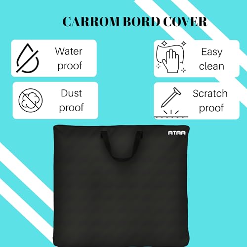 Image of Primium Carrom Board Cover with Strong Handle - Waterproof & Dustproof Nylon Storage Bag, Zipper Chain Closure, Extra Pouch for Coins, Striker & Powder, Lightweight & Durable - Black (38 x 38)