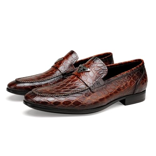 Leather Penny Loafers for Mens, Fashion Crocodile Printed Dress Shoes Casual Party Business Shoes Handmade Slip on Loafers