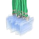 fiveAstar ID カード ホルダー ネックストラップ 名札 吊り下げ イベント スタッフ パス 名刺 社員証 ケース 入れ 首かけ 展示会 防水 セット 横型 タイプ A008 (10, 緑色)