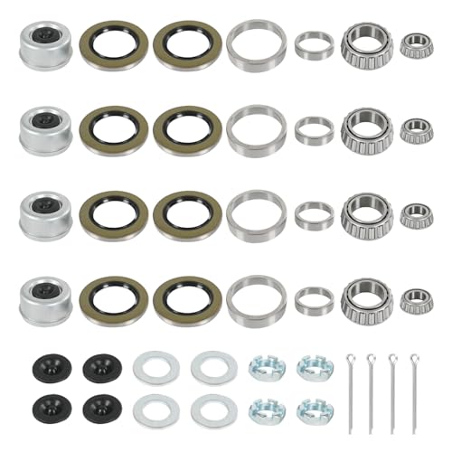 4 Sets 25580 14125A Boat Trailer Axle Bearings Kit 22333TB/10-36 Grease Seals 2.72 Dust Caps Spindle Nuts Cotter Pins Washers for 5200-7000 lbs Tandem Axles #D42 Spindle