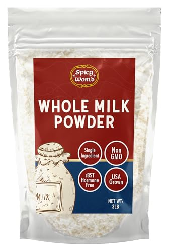 Spicy World Whole Milk Powder 3 LB Bulk Bag - RBST Hormone Free, Made in USA, Non-GMO, Premium Grade - Perfect for Baking, Drinking, and More!