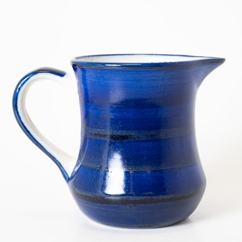 Image of KALAKRITI 350 ml Glossy Blue Ceramic Milk Pot & Creamer | Handmade Pouring Mug with Handle | Multipurpose Coffee, Tea, Sauce & Syrup Server | Table Pitcher for Cafe & Home Use (Set of 1)