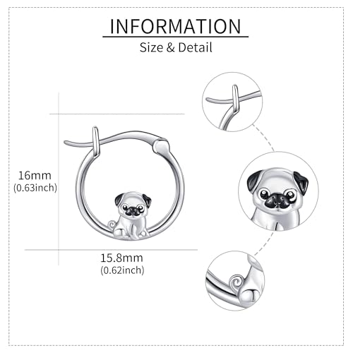 Mops Ohrringe S925 Sterlingsilber süße Mops Creolen für Frauen Mops Geschenke für Mops Liebhaber