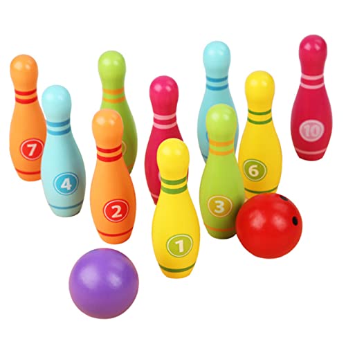 BESPORTBLE Nature Wood Bowling Toy Set Boys and Girls Outdoor Indoor Game 360° Polished Enhance Skills Safe for Toddlers