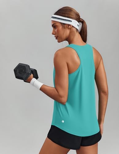 PINSPARK Soft Workout Tank Tops Woman Quick Dry Racerback Workout Tops UPF 50+ Moisture Wicking Tennis Exercise Pickleball Loose Gym Shirt, Turquoise Medium - 5