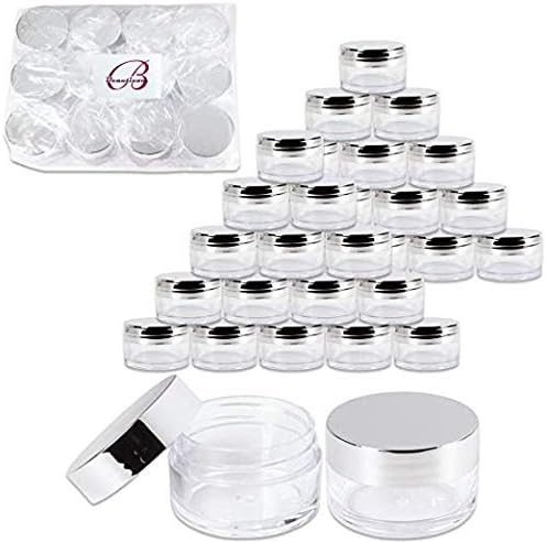 Beauticom 20g/20ml USA Acrylic Round Clear Jars with Lids for Lip Balms, Creams, Make Up, Cosmetics, Samples, Ointments (48 Pieces Jars + Silver Lids)