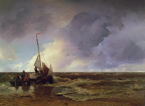Impression Débarquement d'Andreas Achenbach sur toile murale abstraite premium 60x90cm