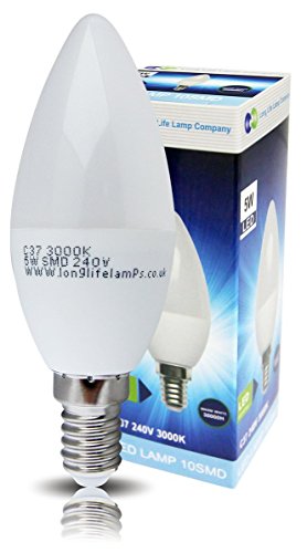 Lampadina a candela LED, luce bianca calda, B22, 5...