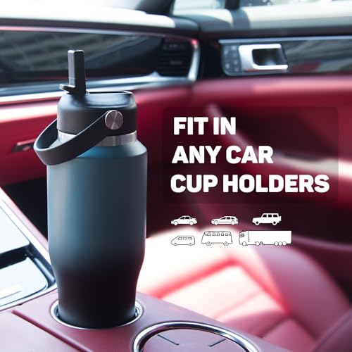 Image of ABOTOCUP 32oz Insulated Water Bottle Keep Cold 24h&Hot 12h, Double Wall Vacuum Insulated Water Bottles with Straw /Spout Lid, Stainless Steel Water Bottles that Fit in Any Car Cup Holder, Leak-proof