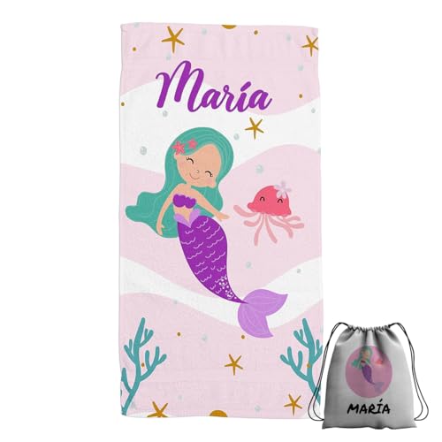 ZPUBLI+ Toallas de Mano y Cara Personalizadas con Nombre (30x50). Regalo Infantil Original para el Colegio, excursiones, Camping, Ejercicio etc. (Toalla Manos Sirena 2)