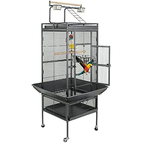 ZENY 61-inch Playtop Parrot Bird Cages, Wrought Iron Large Birdcage with Rolling Stand for Parakeet Cockatiels Quaker Conure Lovebird Finch Canary Small Medium Parrot Cage Birdcage (Black)