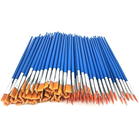 Anlan-angel 120 Pcs Small Brushes Bulk, Flat Tip Round Acrylic Paint Brushes for Kids Nylon Hair Brushes for Acrylic Oil Watercolor Face Painting Classroom Painting for Students/Starters Cover