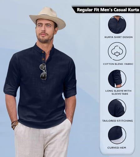 Image of Zombom Men's Kurta || Chinese Collar Long Sleeves || Straight Hip Length Kurtas || Short Kurta for Men || for Festival || Function || Occasion Wear Fancy Kurta for