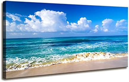 Large Size Blue Beach Theme Modern Stretched and Framed Seascape Wall painting 1 Panel Canvas Prints Artwork Landscape Big Framed Canvas Wall Art for Home Decor and Living Room Decoration 30x60inch Blue