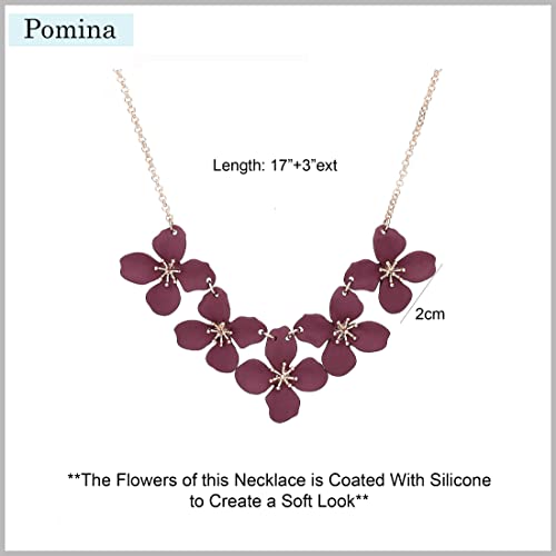 Pomina Floral Flower Bib Necklace Fashion Statement Floral Collar Short Necklace For Women (Flower Bib- Burgundy) #TOP4