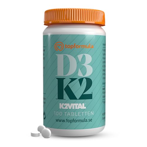 Vitamin D3 + K2 – 100 Tabletten – Premium-Qualität mit K2VITAL® MK-7 (99,7% all-trans) + 4000 I.E. Vitamin D3 – hochdosiert, vegetarisch, ohne Zusätze – hergestellt in Schweden, laborgeprüft