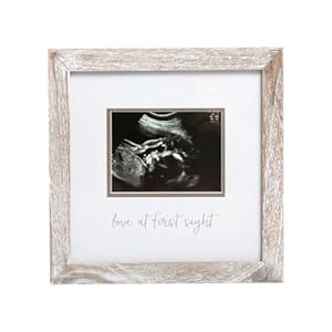 Pearhead Love at First Sight Sonogram Picture Frame, Gender Neutral Ultrasound Keepsake, Baby Gift for Expecting Parents, Ideal Pregnancy, Shower and Nursery Decor, 4” x 3” Photo Insert, Rustic