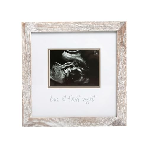Pearhead Love at First Sight Sonogram Picture Frame, Gender Neutral Ultrasound Keepsake, Baby Gift for Expecting Parents, Ideal Pregnancy, Shower and Nursery Decor, 4” x 3” Photo Insert, Rustic