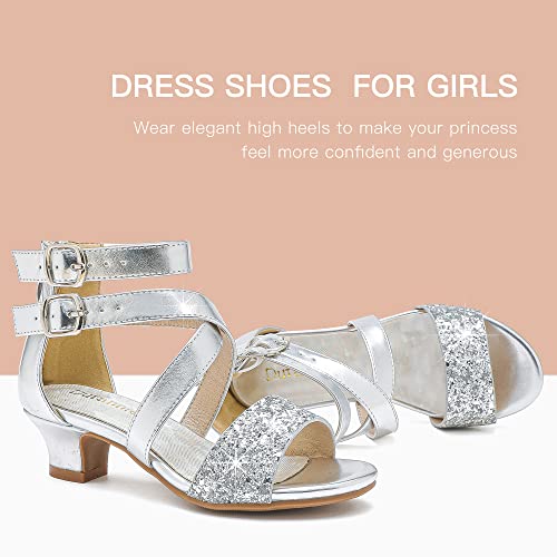 Silver Shoes For Girls Girls High Heels Sparkle Wedge Shoes Little Girls Dress Shoes Princess Heels For Little Girls For Birthday Wedding Party Big Little Kids Toddler(3405Patentsilver 2) #TOP2