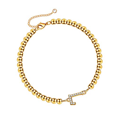 Hidepoo Initial Bracelet for Women Girls, 14K Gold Plated Bead Bracelet Letter L Bracelets for Girls Teen Girls Dainty Initial Bracelets for Girls Jewelry Teen Girls Little Girls Jewelry Gifts