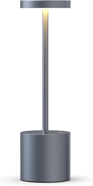 YIKUI Table Lamp Cordless, Rechargeable 5000 mAh Battery with 2 Lighting Modes,Dimmable LED Battery Desk Lamp, Metal Aluminum Bedside Lamp, for Restaurant, Terrace, Bedroom ( Grey)