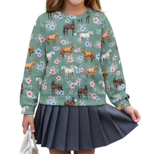 Image of Girls Cardigans Sweater Long Sleeve Crew Neck Button Down Sweaters School Outerwear for Kids Fall Winter Tops