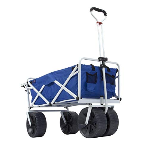 MacSports All Terrain Beach Wagon with Side Table|Heavy Duty Collapsible Folding Cart with Large Wheels for Beach Day, Picnic, Camping, Outdoor Activities | Blue/White by MacSports - Image 5