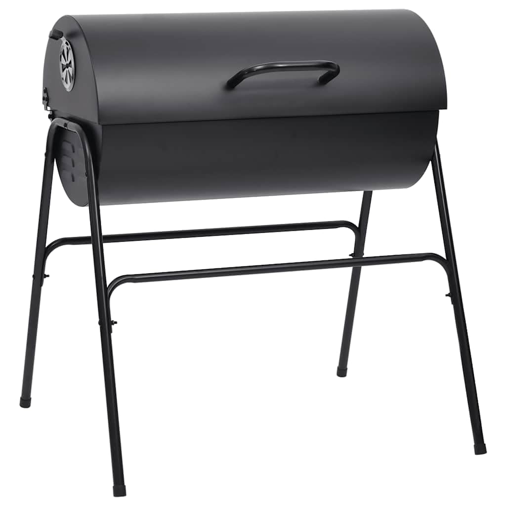 Grill na węgiel drzewny z 2 rusztami do grillowania, wózek BBQ do ogrodu i na taras, duża powierzchnia grillowania, w zestawie ruszt do podgrzewania, stal czarna, 80 x 95 x 90 cm