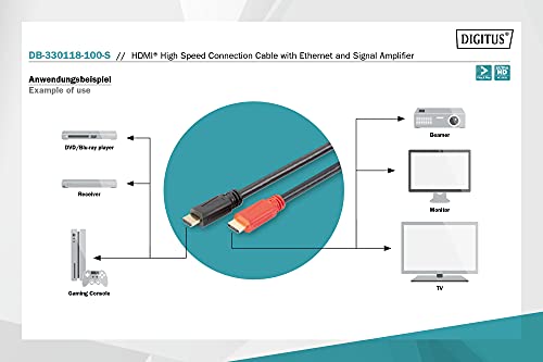 Digitus Cavo Di Collegamento Hdmi High Speed, Tipo A - Con Amplificatore Di Segnale - 10.0 M - Ultra Hd 4K/30Hz - Compatibile Con Tv/Beamer/Monitor - Contatti Placcati Oro - Nero - 6