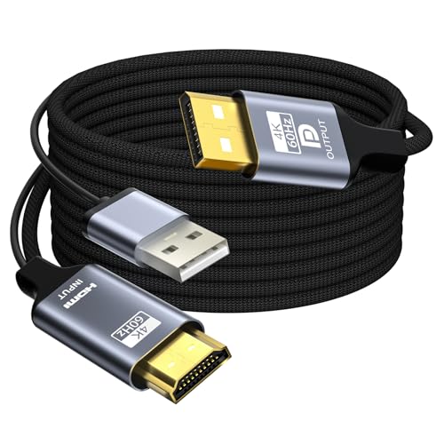 Coreprin HDMI to DisplayPort Adapter 6 feet Active 4K@60Hz HDMI to DP Braided Cable Uni-Directional HDMI to DP with USB Power for PS5 Xbox Series X/S Switch PC Laptop to DP Monitor NVIDIA AMD