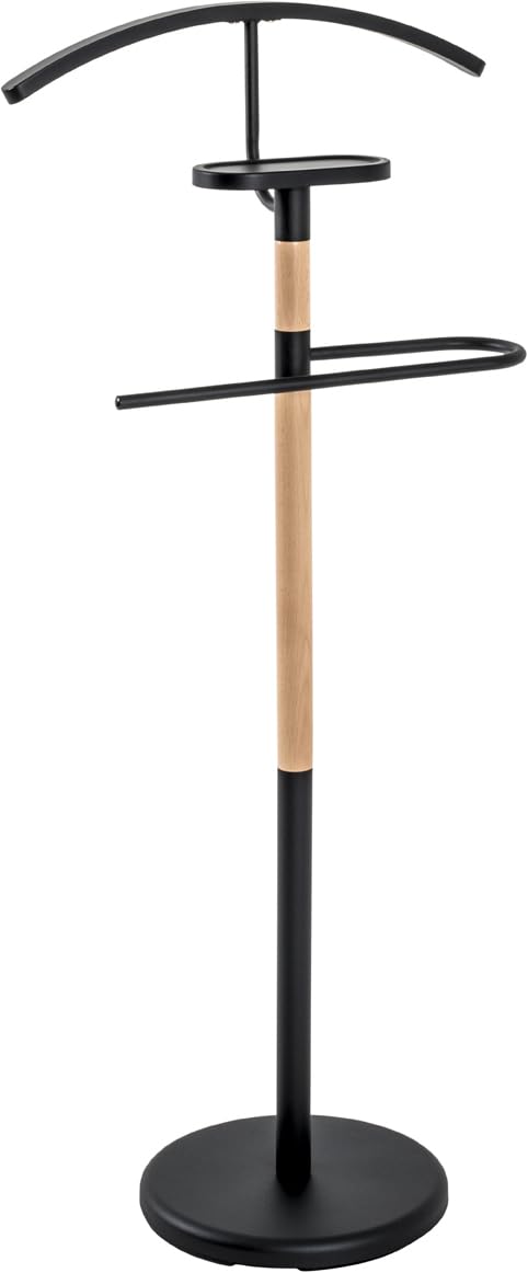 HAKU Valet de chambre Chambre à coucher Hêtre noir Bois massif Métal Valet multifonctionnel Multicolore - Dimensions : L 47 x H 112 x P 29 cm, Style : Moderne