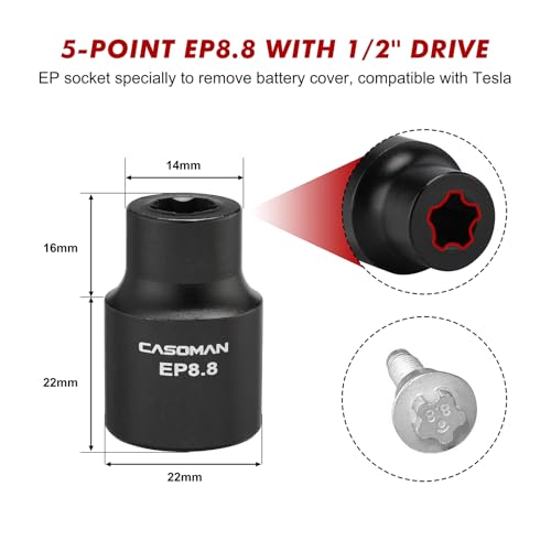 Image of CASOMAN 19PCS External Torx Plus Socket Set, 6 & 5 Point EP Sockets EP4-EP32 with 1 /2'', 3 /8'' & 1 /4'' Dr. EP8.8 Compatible with Tesla, Cr-V Steel
