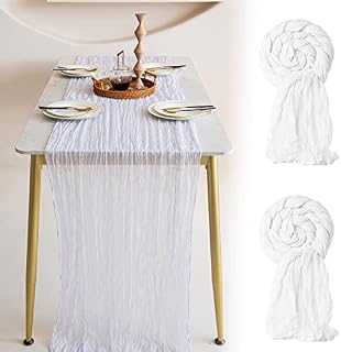 OSVINO 2 Pack Gauze Cheesecloth Table Runner 90x300cm Long Cream White Boho Tablecloth Sheer Weeding Runner Rustic Dining Table Decorations Bridal Shower Baby Shower Birthday Party Table Cloth