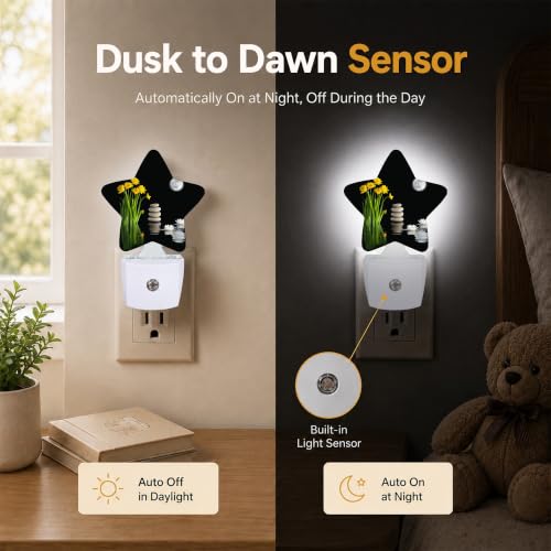 Image of Zen Spa Star Night Light Plug in, Decorative Night Light for Kids Room Nursery Bedroom, Soft Glow Sensor Lamp for Hallway Bathroom, Compact Energy Saving