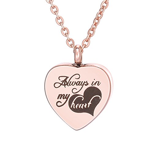Preisvergleich Produktbild Gravur "Always in My Heart" Verbrennung Jewelry Urne Halskette Anhänger Erinnerungsstück Wasserdicht Asche Andenken Farbe Rosé Gold