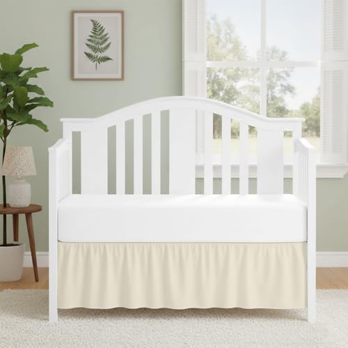 Image of Luxury Crib Bed Skirt 28 inch x 52 inch with 14 Inch Drop Soft & Breathable Dust Ruffle Fits Standard Crib and Toddler Bed Nursery Microfiber Fabric Ruffle Bed Skirt for Baby Boys or Girls Ivory Solid