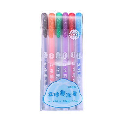 6PCS 3D Glossy Jelly Ink Pen Set, 0.6mm 5ml Highlighters Glitter Gel Pens Coloring, Waterproof & Fade-proof Ink Maker Pen, Gifts for Women, for Writing Painting Journaling Notes,Greeting Cards, Tags