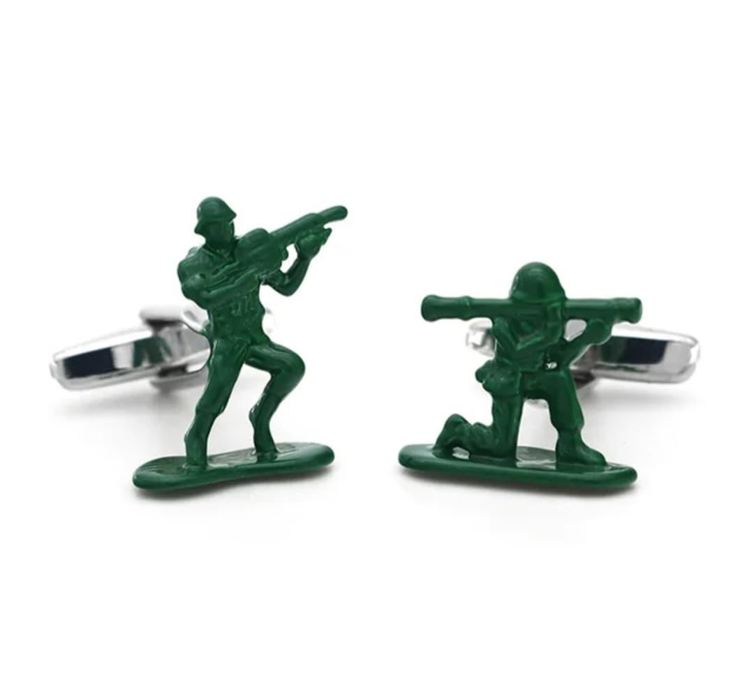 Cufflinks Army Men Green Soldier Rifle Military Marines Pair of Cufflink Button in And Gift Box-image-17