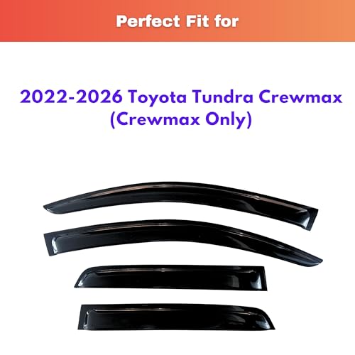 Image of KPY Rain Guards Fit for 2022-2026 Toyota Tundra Crewmax, Out-Channel Window Visors Vent Wind Deflectors 4PC, Truck Accessories for 22-26 Tundra Crewmax (Full-Size Cabs)