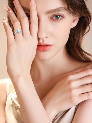 KZX Halo Opal Ring 925 Sterling Silver White Opal Ring Oval Opal Engagement Halo Ring Jewelry Valentine's Day Mother's Day Gift for Women Girls (Ring Size 6-8)2