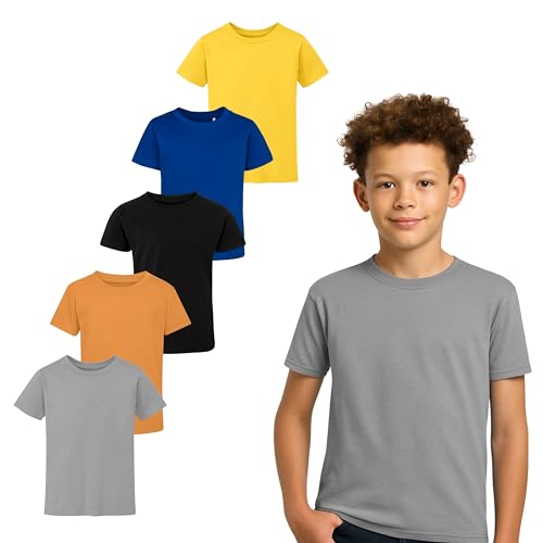 Boys & Girls T-shirts For Kids (Pack of 5) | Cotton, Plain, Short Sleeve, Comfortable & Durable Tops in MultiColor | Best For School, Sports, Travel & Outdoor Activities | MultColoured | 7-8 Years