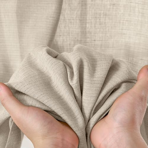Image of jinchan Linen Curtains Light Filtering Back Tab 50x63 Inch 2 Panels