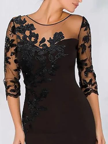 Sheath/Column Formal Mother of The Bride Dress Illusion Neck Knee Length Appliques Sequin Cocktail Party Gown 20254