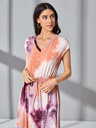 Image of Leriya Fashion Women's Tai-Dye Printed Mesh Rayon Lycra High V-Collar Neck Long Kurti Dresses for Women, A-Line Knee-Length Dress, Midi Western Dress for Women, Short Dress
