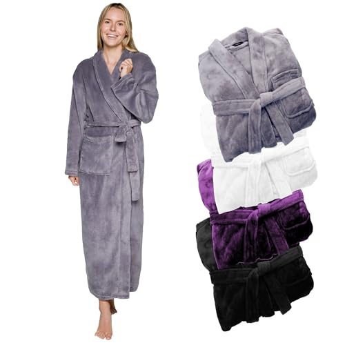 Image of Silver Lilly Premium Womens Robe with Shawl Collar, Plush Bath Robe for Women, Fluffy, Warm, Fleece Women's Bathrobe